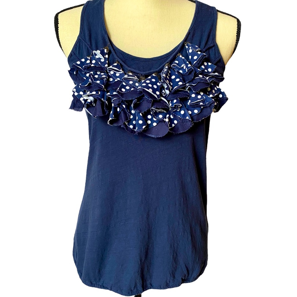 Anthropologie "Little Yellow Button" Racer Back Tank Ruffles S